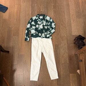 Calvin Klein Floral Green and White Blouse